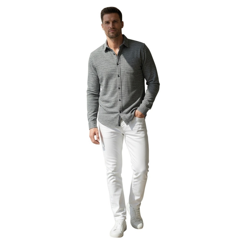 AG Adriano Goldschmied NEW Grey Space Dye Knit Long Sleeve Button Down Shirt M
